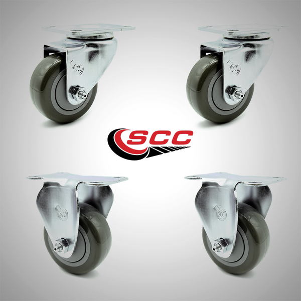 Service Caster 3.5 Inch SS Gray Polyurethane Swivel Top Plate Caster Set with 2 Rigid SCC SCC-SS20S3514-PPUB-2-R3514-2